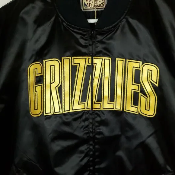 Vancouver Grizzlies Mitchell & Ness NBA L Large Satin‎ Zip Jacket Black Gold NWT